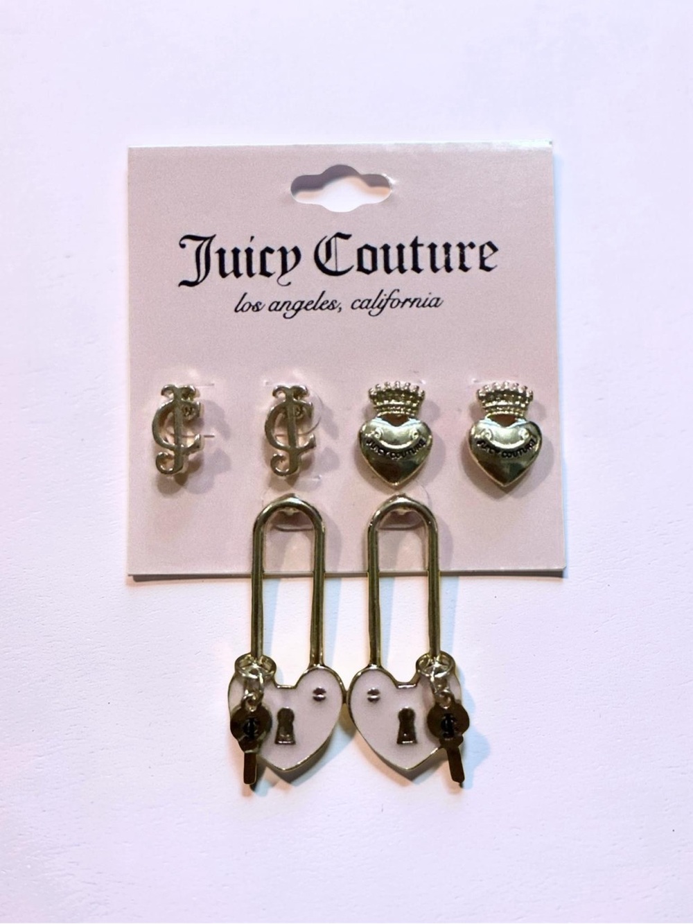 Juicy Couture Gold Heart Lock & Key Multi-Stud and Dangle Earring Set